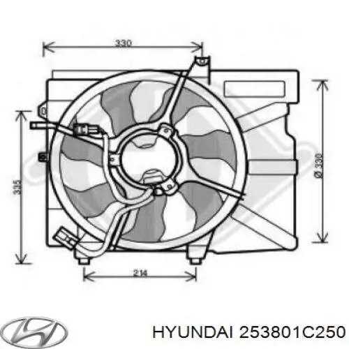 253801C250 Hyundai/Kia диффузор радиатора охлаждения, в сборе с мотором и крыльчаткой