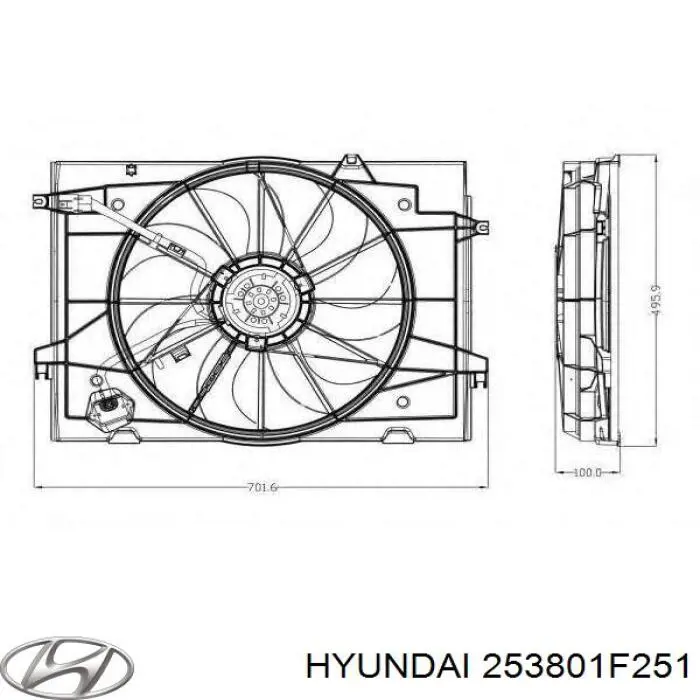 253801F251 Hyundai/Kia difusor do radiador de esfriamento, montado com motor e roda de aletas