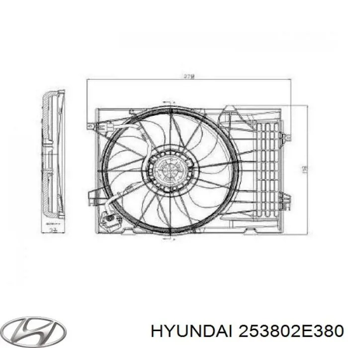 Купить 253802E380 Hyundai/Kia Диффузор вентилятора в сборе с мотором и крыльчаткой
