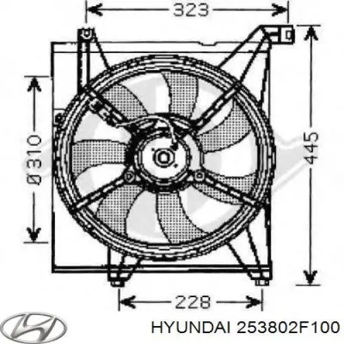 Диффузор радиатора охлаждения в сборе с мотором и крыльчаткой Hyundai/Kia 253802F100 цена, от 21.16 USD