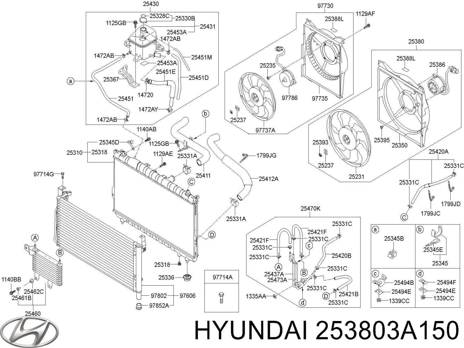 253803A150 Hyundai/Kia диффузор радиатора охлаждения, в сборе с мотором и крыльчаткой