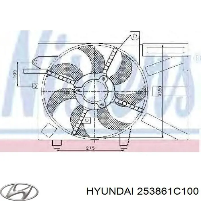 253861C100 Hyundai/Kia Диффузор радиатора охлаждения в сборе с мотором