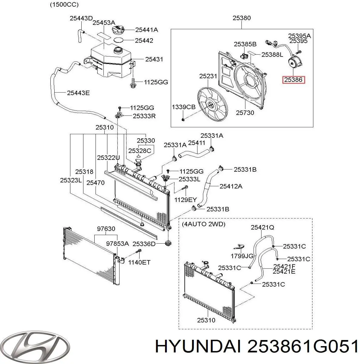 253861G051 Hyundai/Kia Электродвигатель вентилятора системы охлаждения