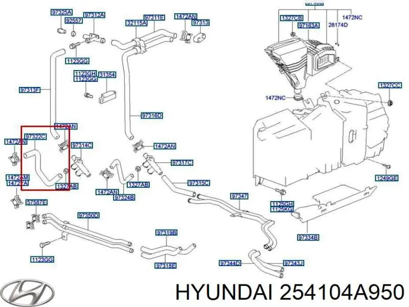 254104A950 Hyundai/Kia Патрубок радиатора охлаждения нижний