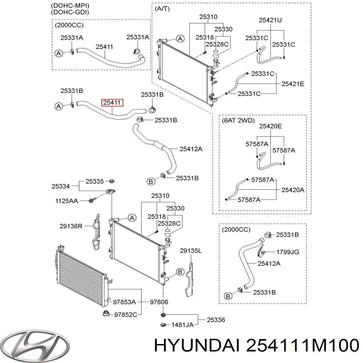 254111M100 Hyundai/Kia шланг (патрубок радиатора охлаждения верхний)