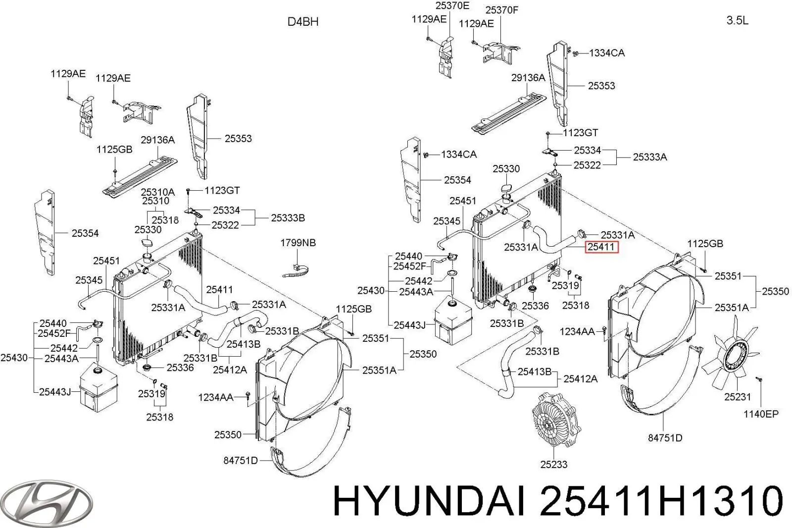 Патрубок радиатора 25411H1310 Hyundai/Kia