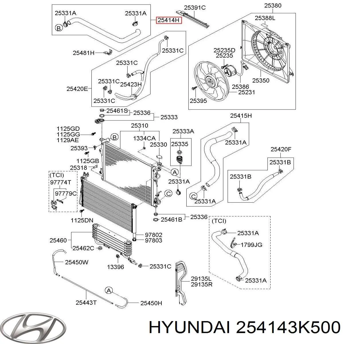 Шланг (патрубок) радиатора охлаждения верхний Hyundai/Kia 254143K500