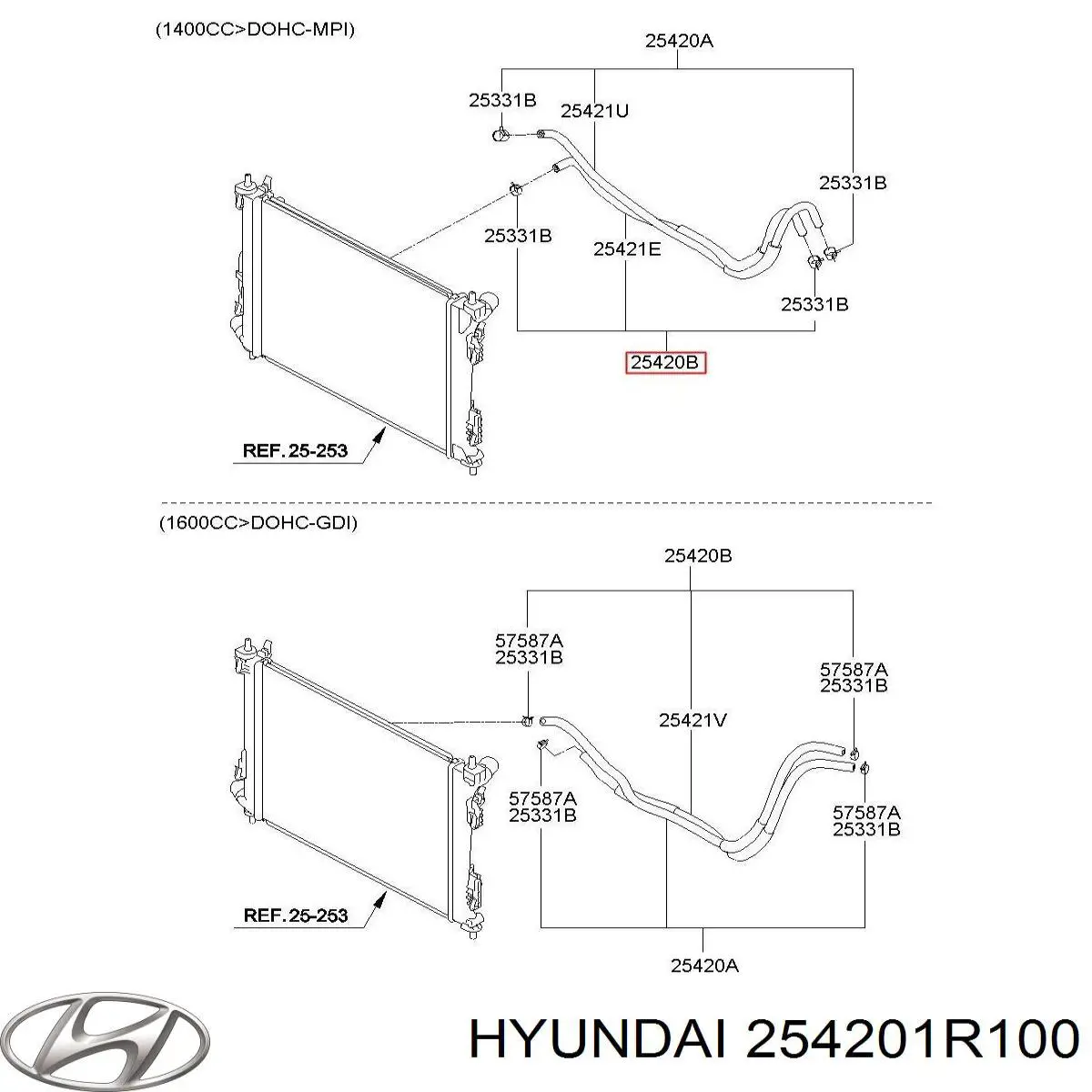 Трубка (шланг) охлаждения АКПП, обратка Hyundai/Kia 254201R100 цена, от 33.01 USD