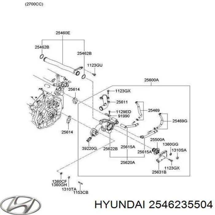 Купить 2546235504 Hyundai/Kia Уплотнительное кольцо патрубка радиатора