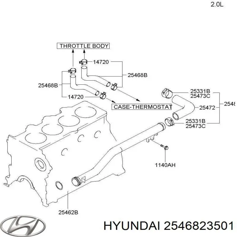 2546823501 Hyundai/Kia шланг (патрубок обогрева дроссельной заслонки)