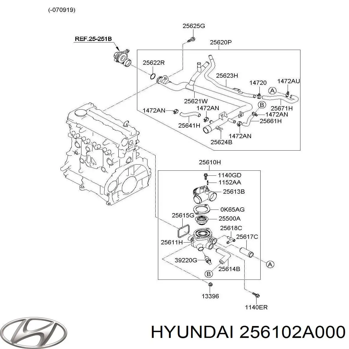 Корпус термостата 256102A000 Hyundai/Kia