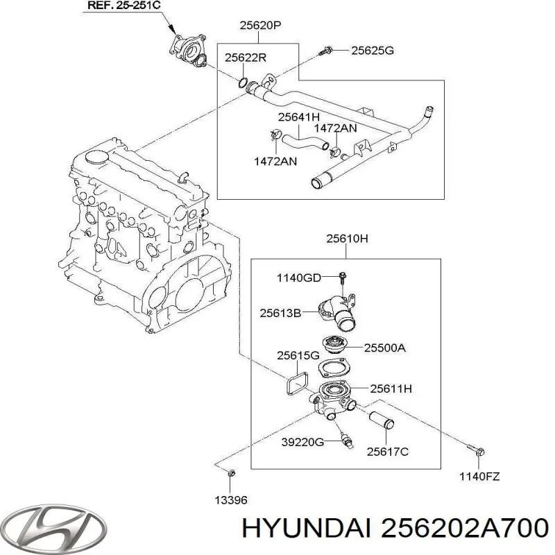 256202A700 Hyundai/Kia Шланг термостата