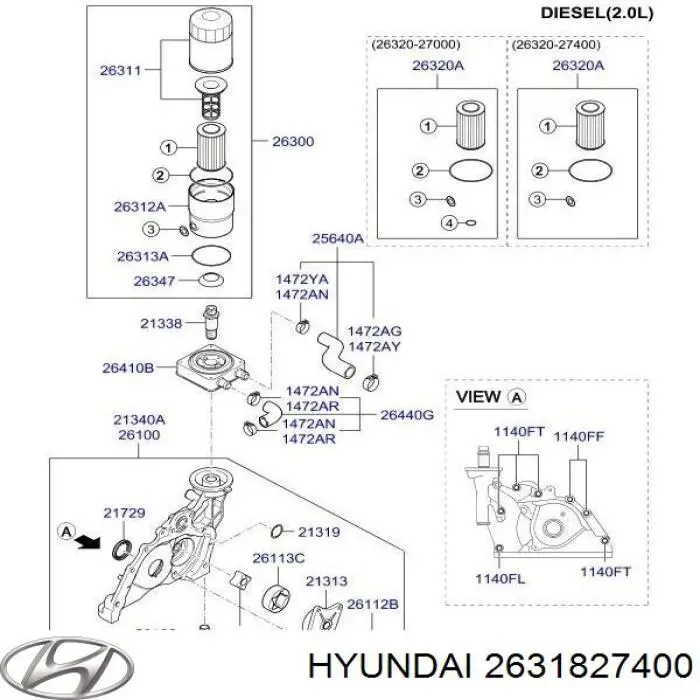 2631827400 Hyundai/Kia vedante de adaptador do filtro de óleo