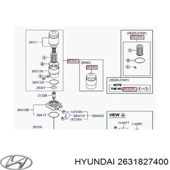 Junta, adaptador de filtro de aceite 2631827400 Hyundai/Kia