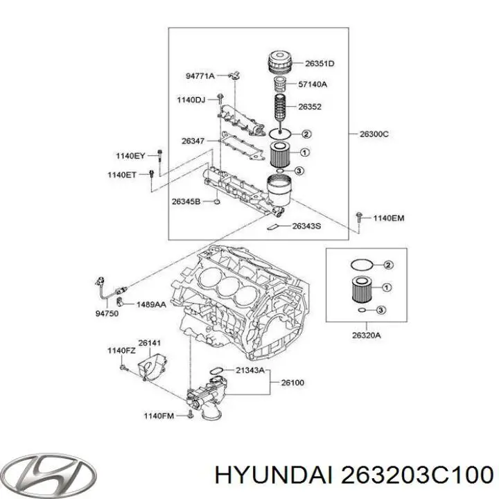 263203C100 Hyundai/Kia масляный фильтр