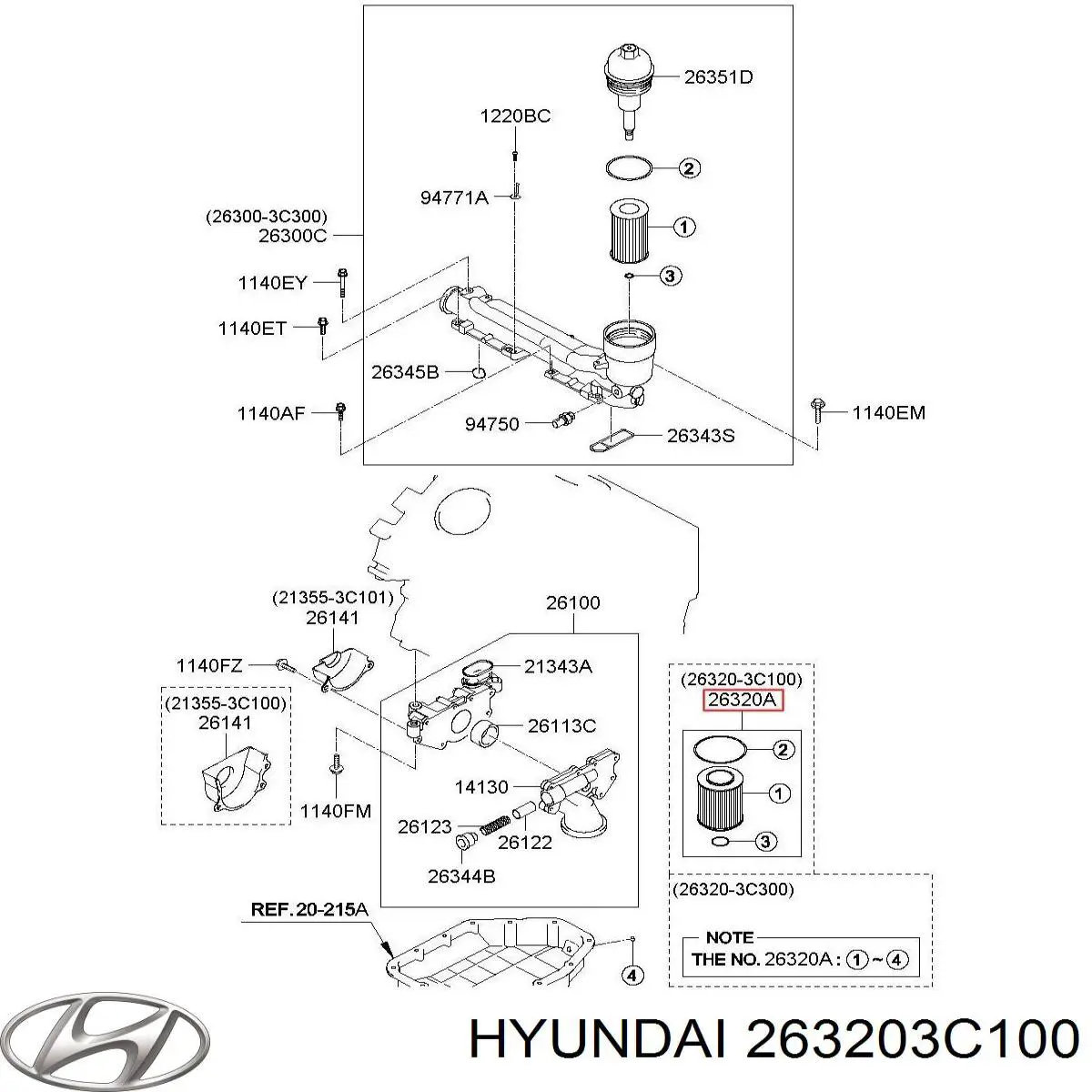 263203C100 Hyundai/Kia Filtro de óleo