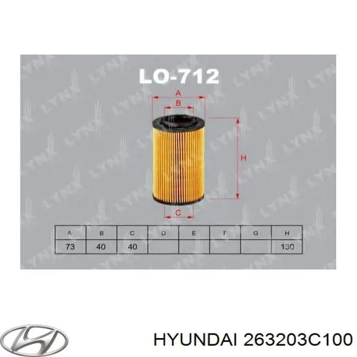 Filtro de óleo 263203C100 Hyundai/Kia