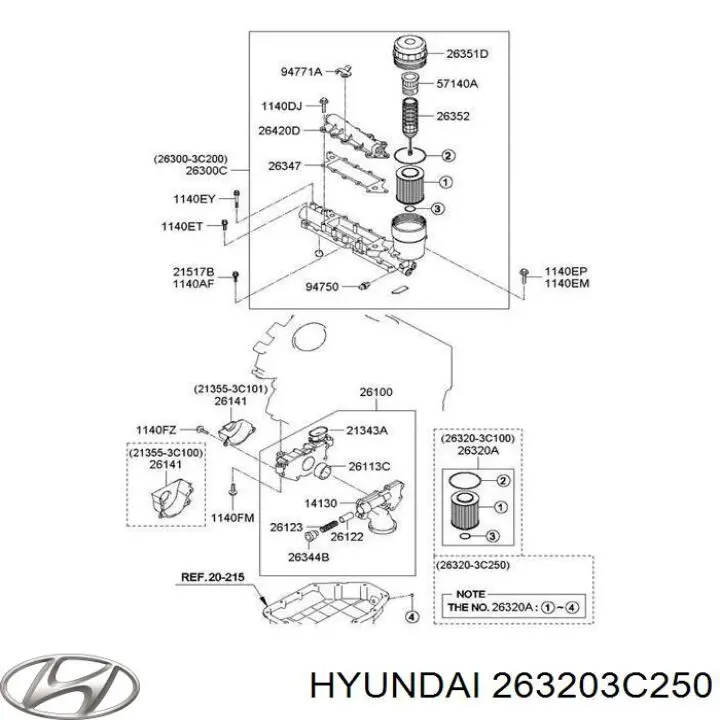 Масляный фильтр 263203C250 Hyundai/Kia