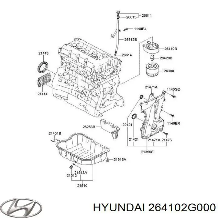 Radiador de aceite, bajo de filtro 264102G000 Hyundai/Kia