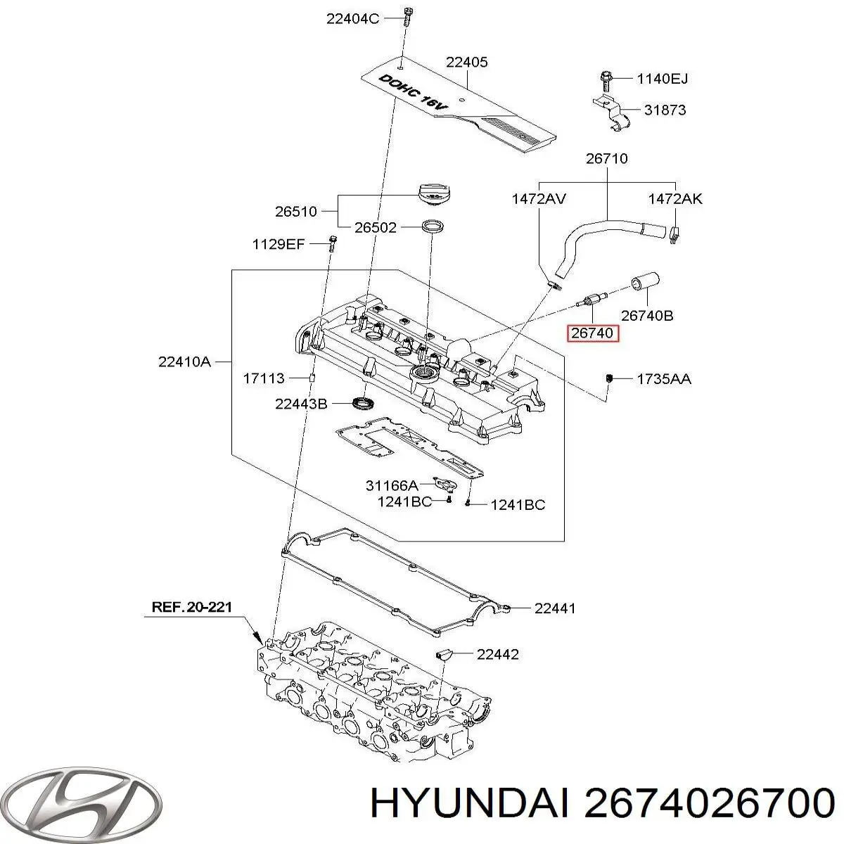 Válvula, ventilaciuón cárter 2674026700 Hyundai/Kia