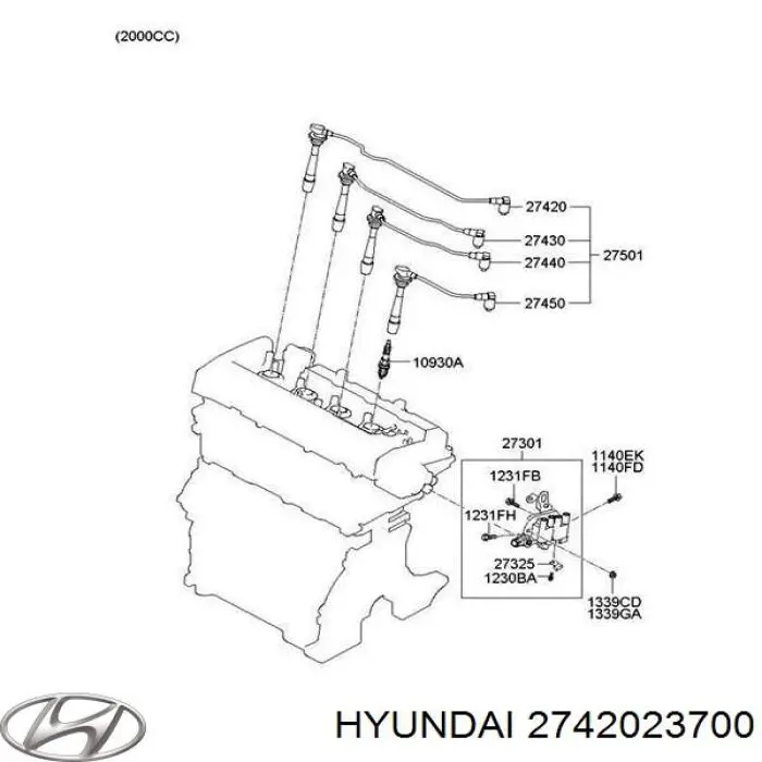 2742023700 Hyundai/Kia fio de alta voltagem, cilindro no. 1