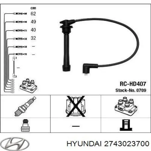 2743023700 Hyundai/Kia fio de alta voltagem, cilindro no. 2