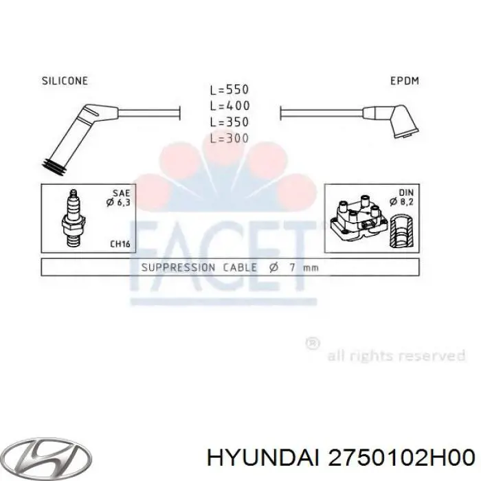 Fios de alta voltagem, kit Hyundai/Kia 2750102H00