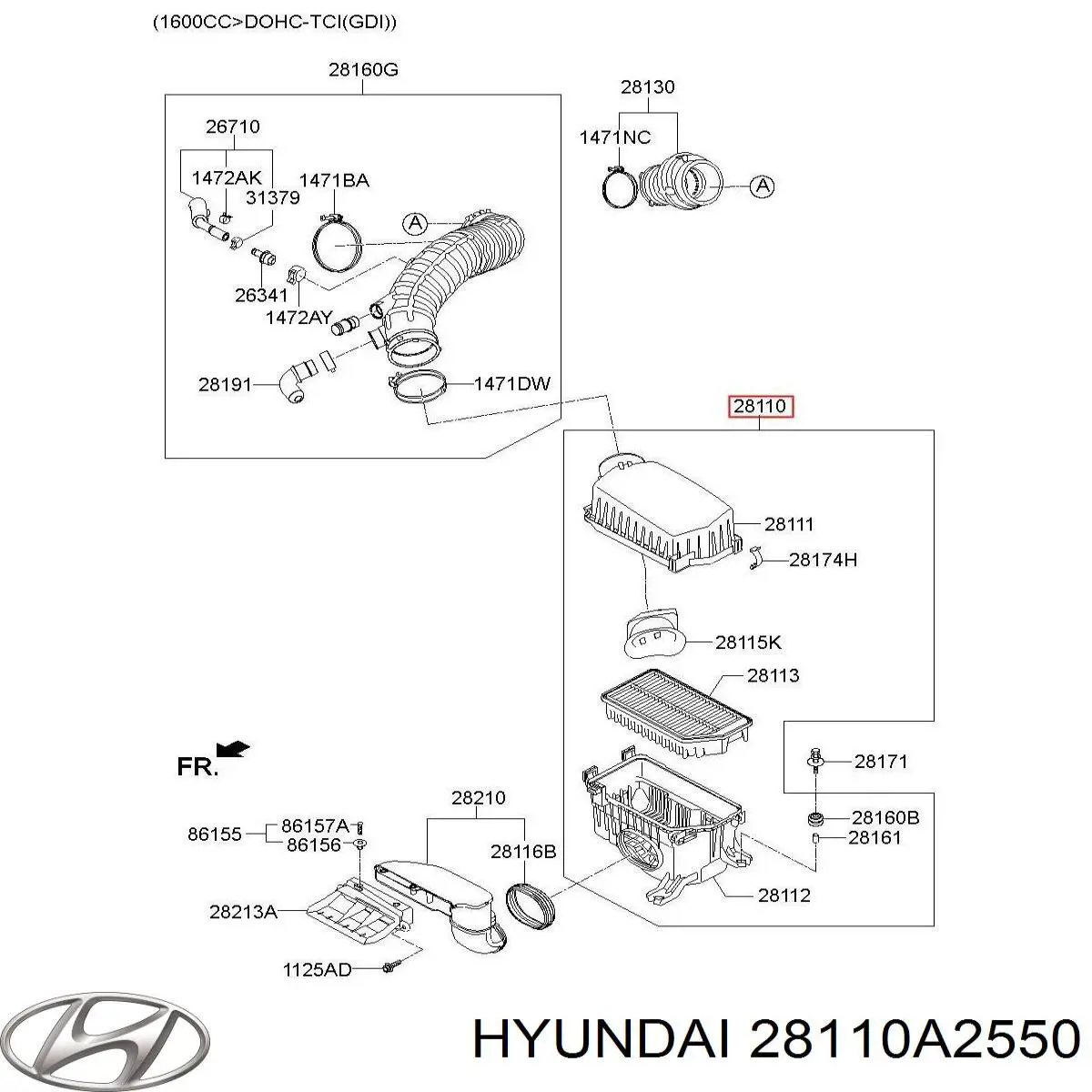 28110A2550 Hyundai/Kia caixa de filtro de ar