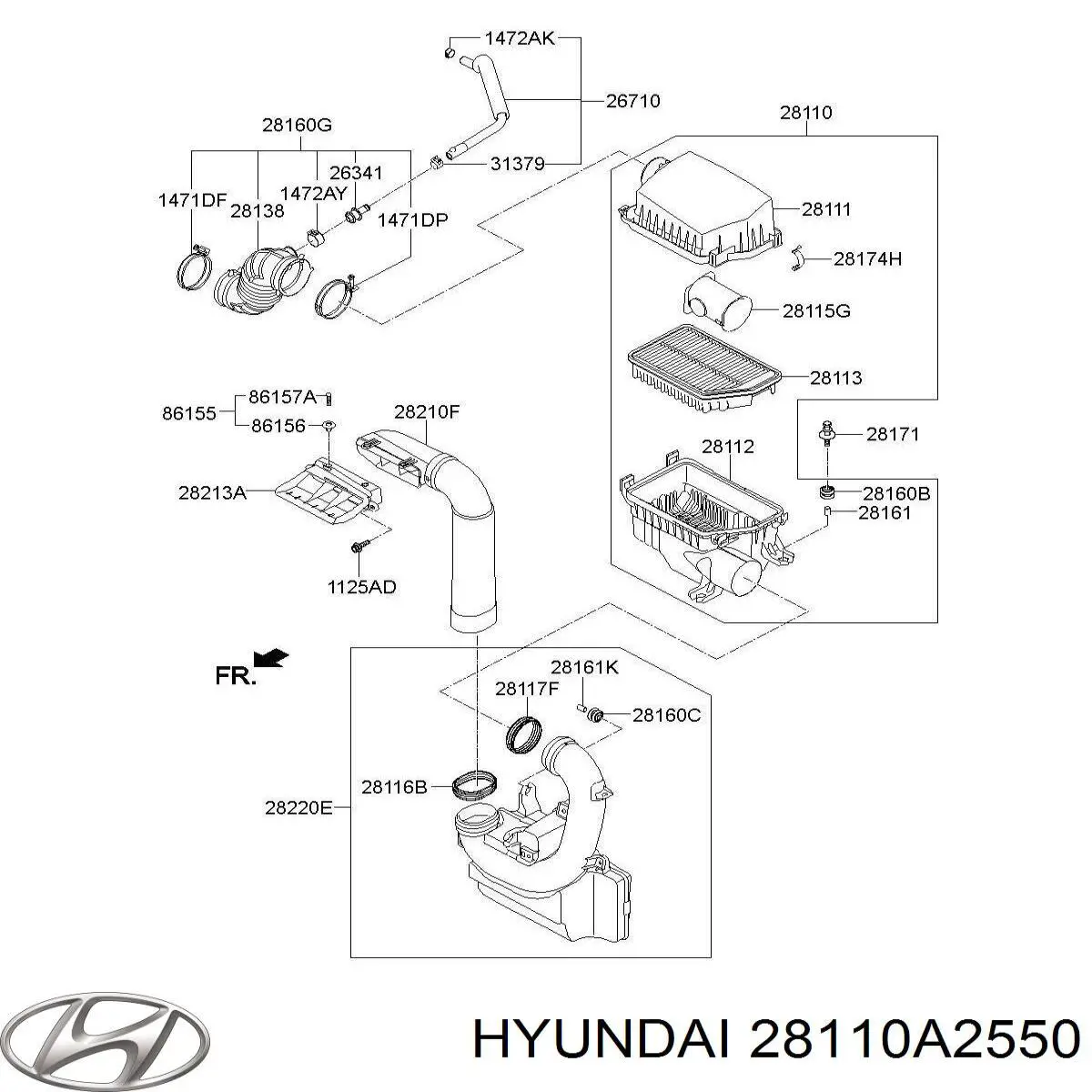 Корпус воздушного фильтра в сборе Hyundai/Kia 28110A2550 цена, от 100.36 USD