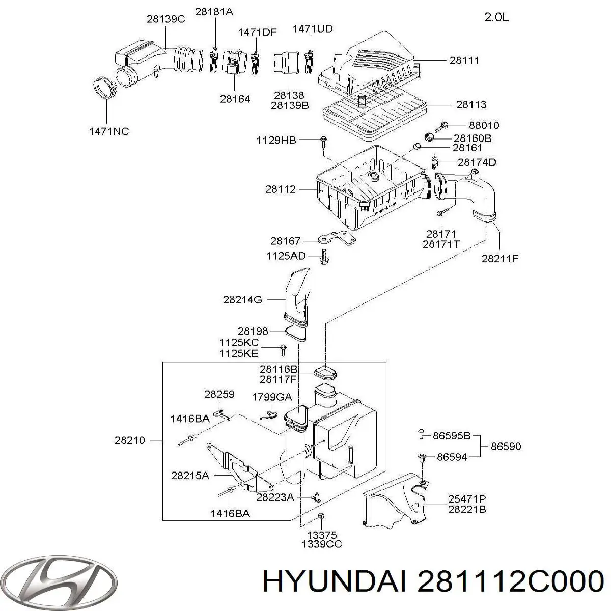 Корпус воздушного фильтра, верхняя часть на Hyundai Coupe GK