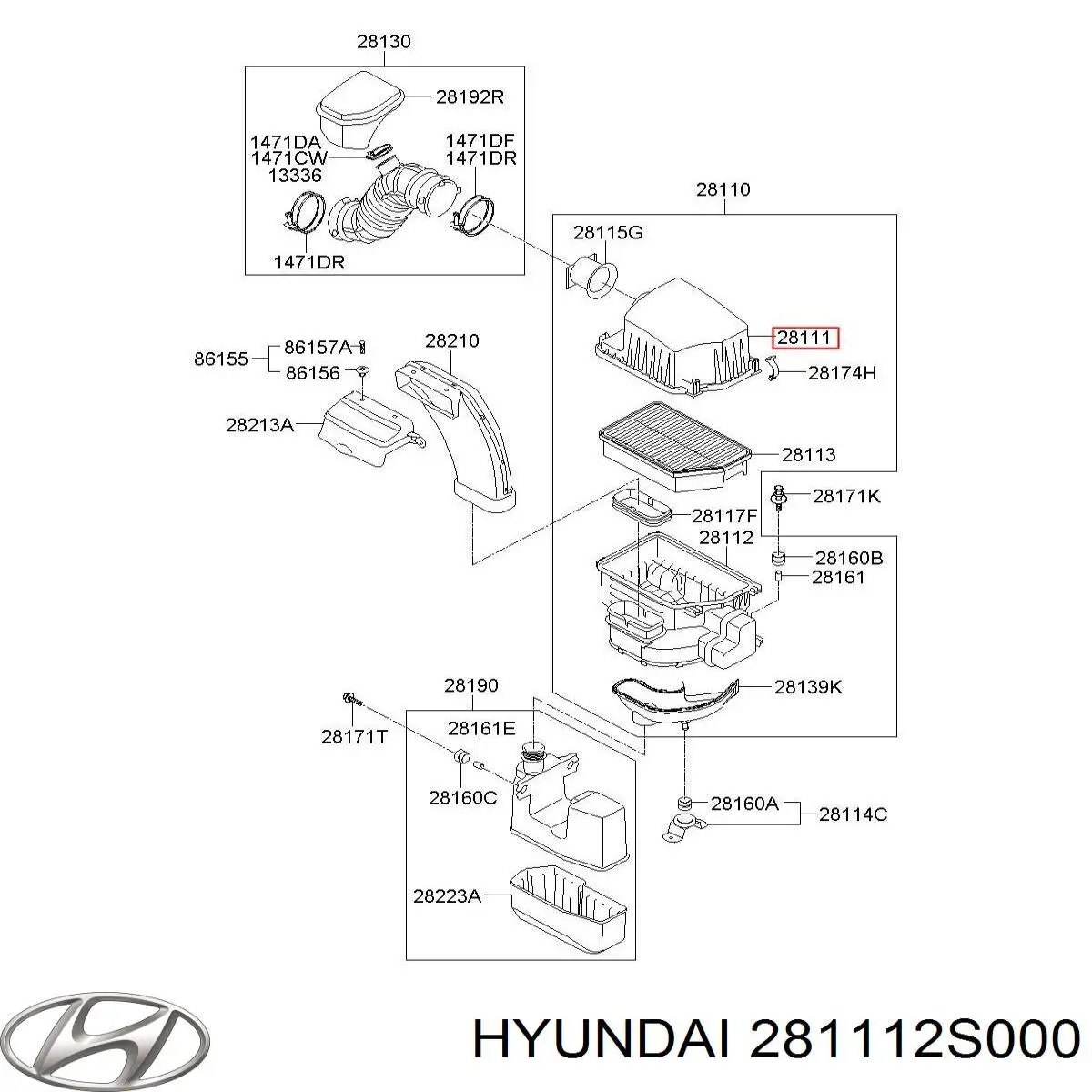 Корпус воздушного фильтра, верхняя часть Hyundai/Kia 281112S000 цена, от 38.01 USD