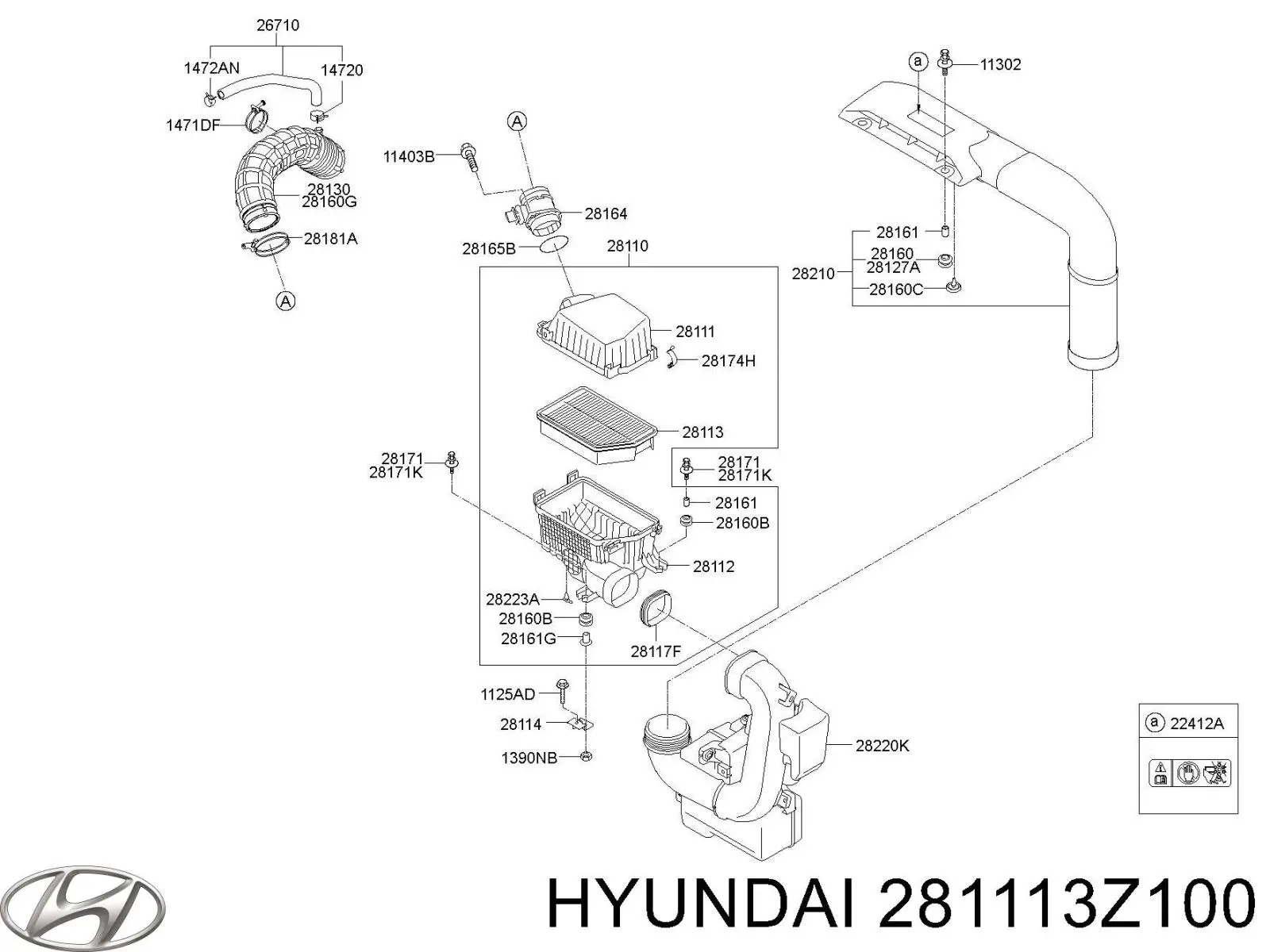 281113Z100 Hyundai/Kia корпус воздушного фильтра, верхняя часть