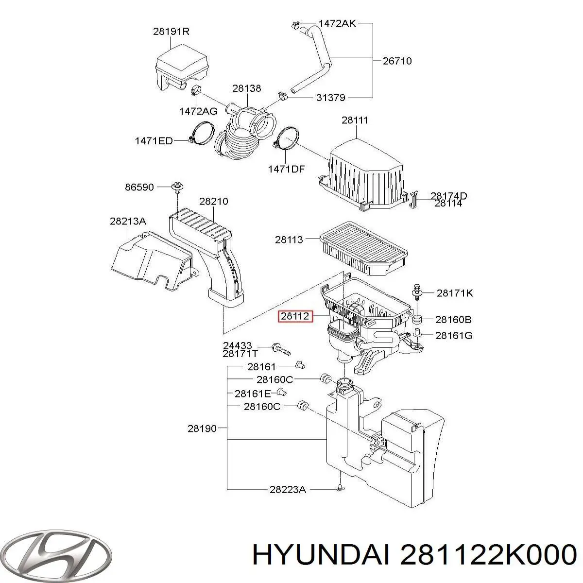 Корпус воздушного фильтра в сборе Hyundai/Kia 281122K000 цена, от 25.54 USD