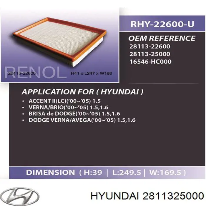 Купить 2811325000 Hyundai/Kia Автомобильный фильтр воздуха
