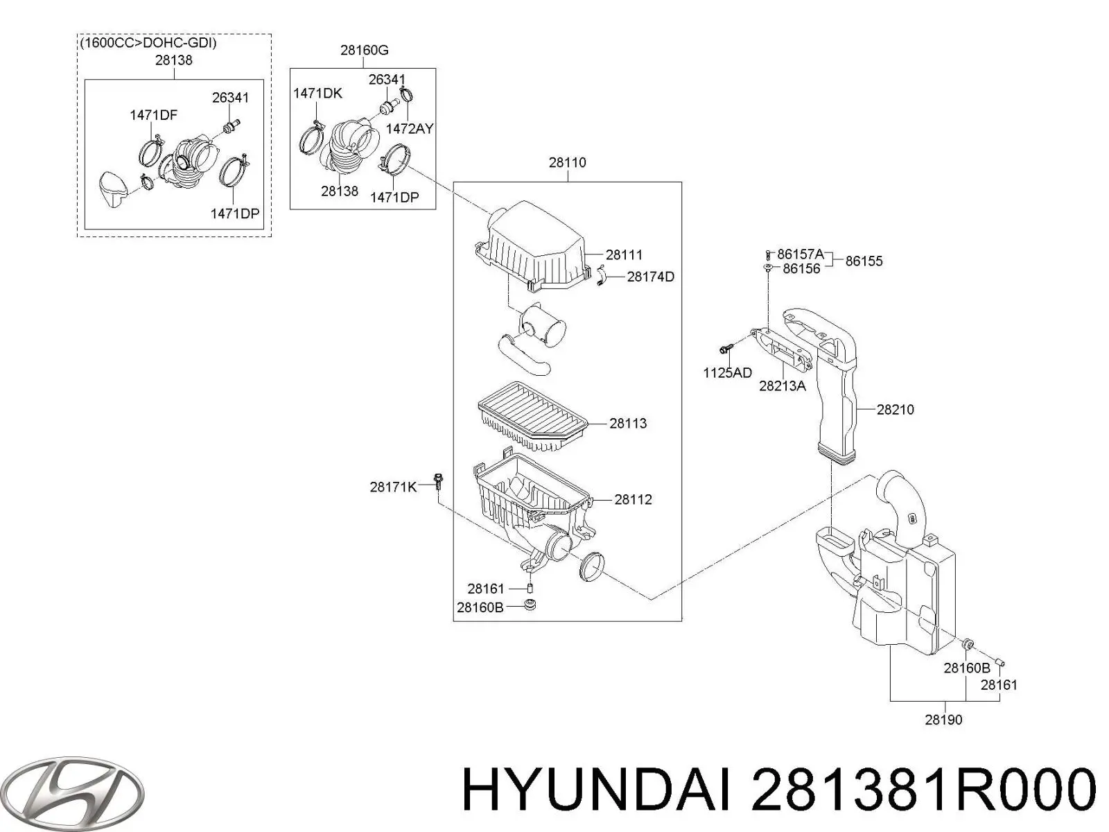 Cano derivado de ar, entrada de filtro de ar para Hyundai Accent (SB)