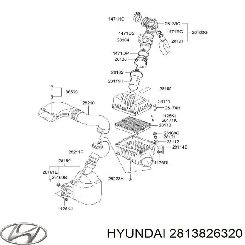 Купить 2813826320 Hyundai/Kia Впускной патрубок воздушного фильтра