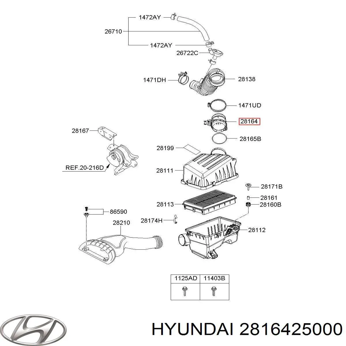 2816425000 Hyundai/Kia Датчик расхода воздуха