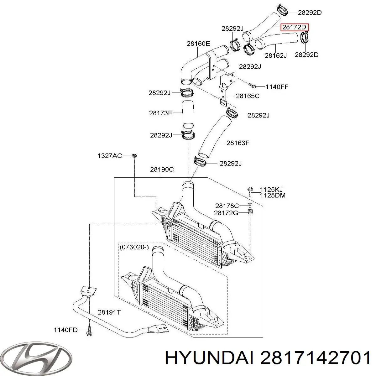 Mangueira (cano derivado) esquerda de intercooler para Hyundai H100 