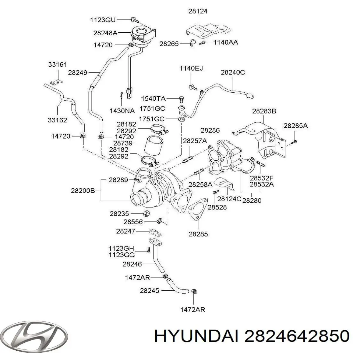 2824642850 Hyundai/Kia Трубка (шланг) отвода масла от турбины