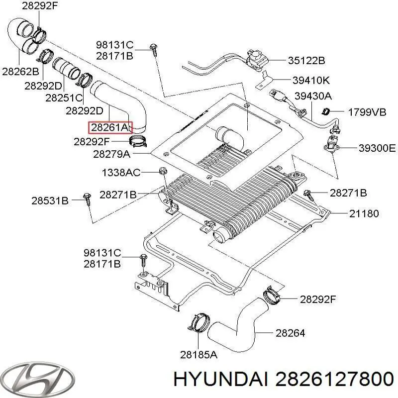 Патрубок воздушный, выход из турбины/компрессора (наддув) на Hyundai Santa Fe II 
