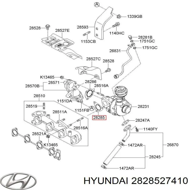 Прокладка турбины, монтажный комплект Hyundai/Kia 2828527410 цена, от 7.45 USD