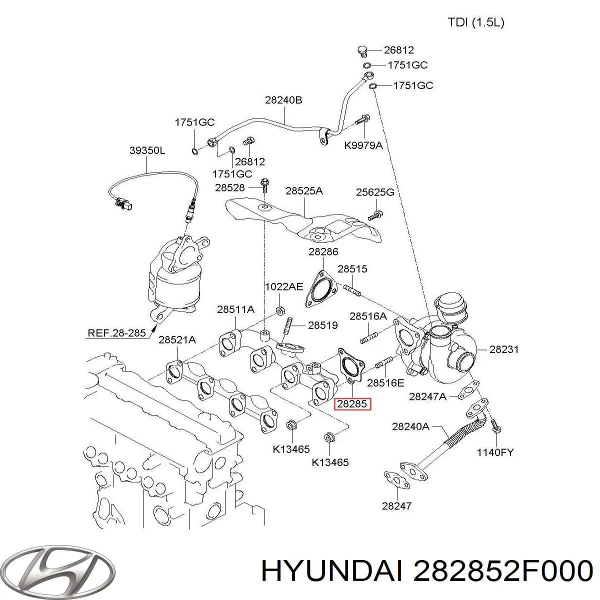 282852F000 Hyundai/Kia прокладка турбины выхлопных газов, впуск