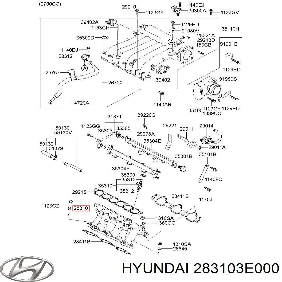 Купить 283103E000 Hyundai/Kia Впускной коллектор