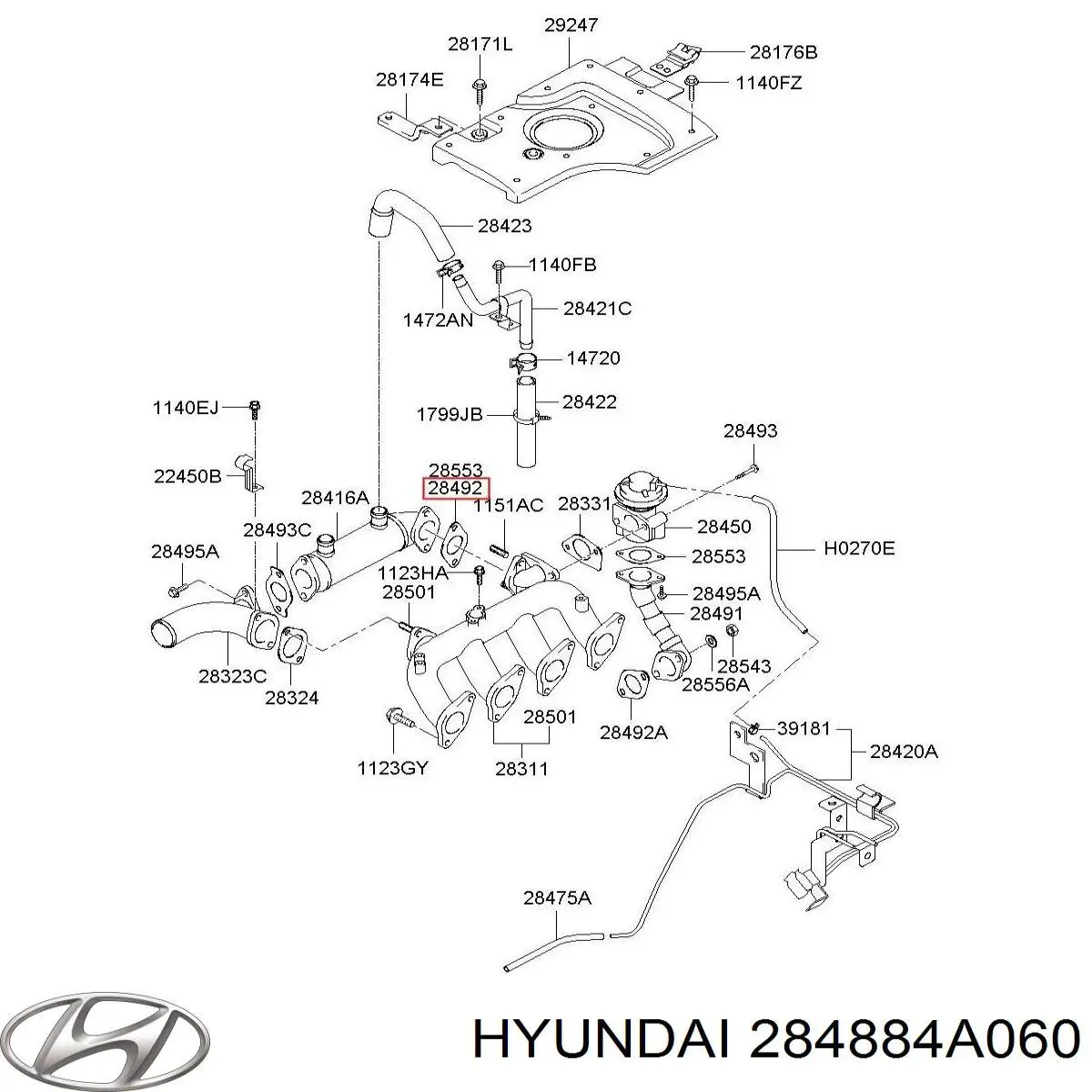 Купить 284884A060 Hyundai/Kia Прокладка холодильника EGR