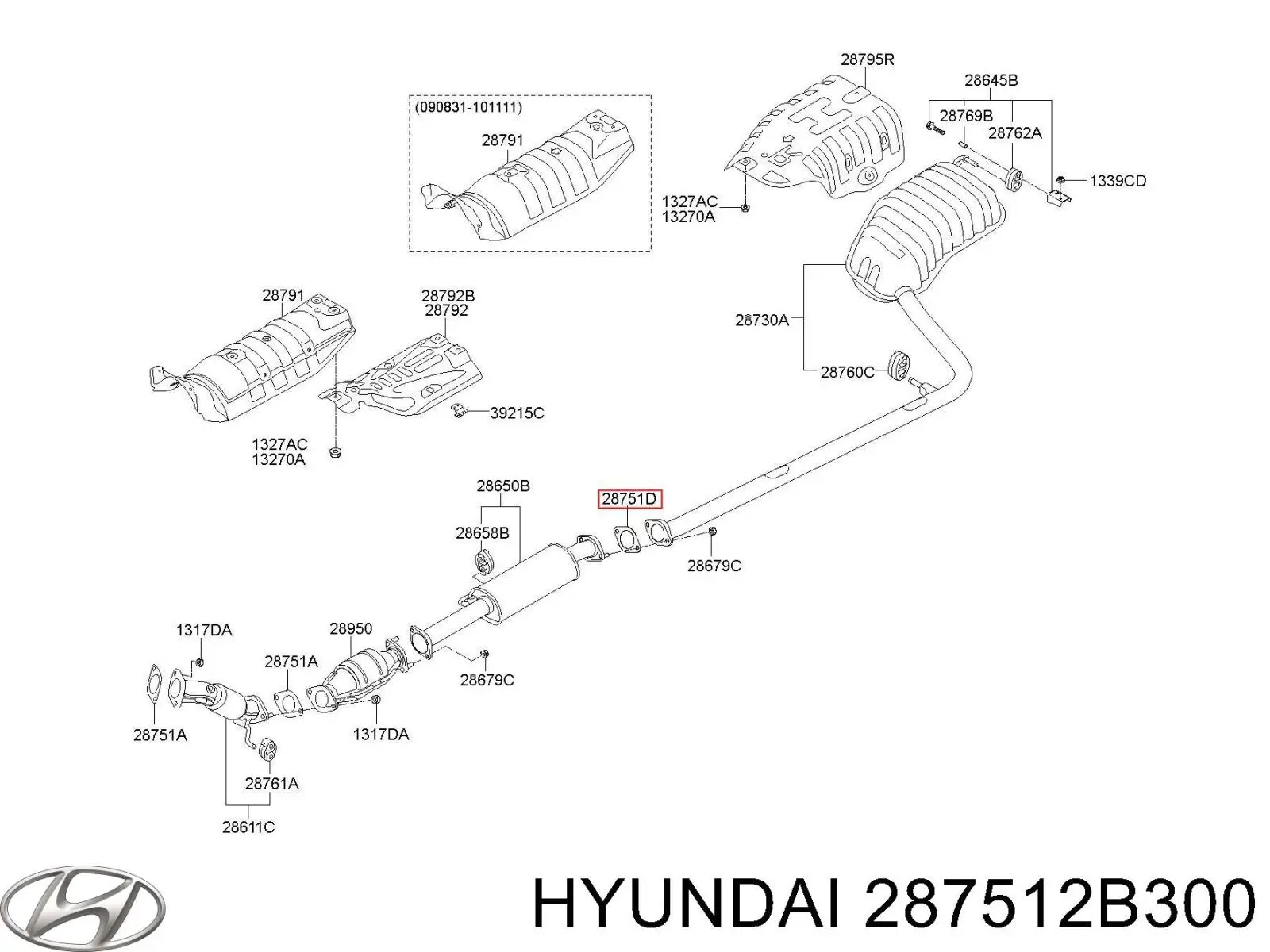 Купить 287512B300 Hyundai/Kia Уплотнитель приемной трубы глушителя