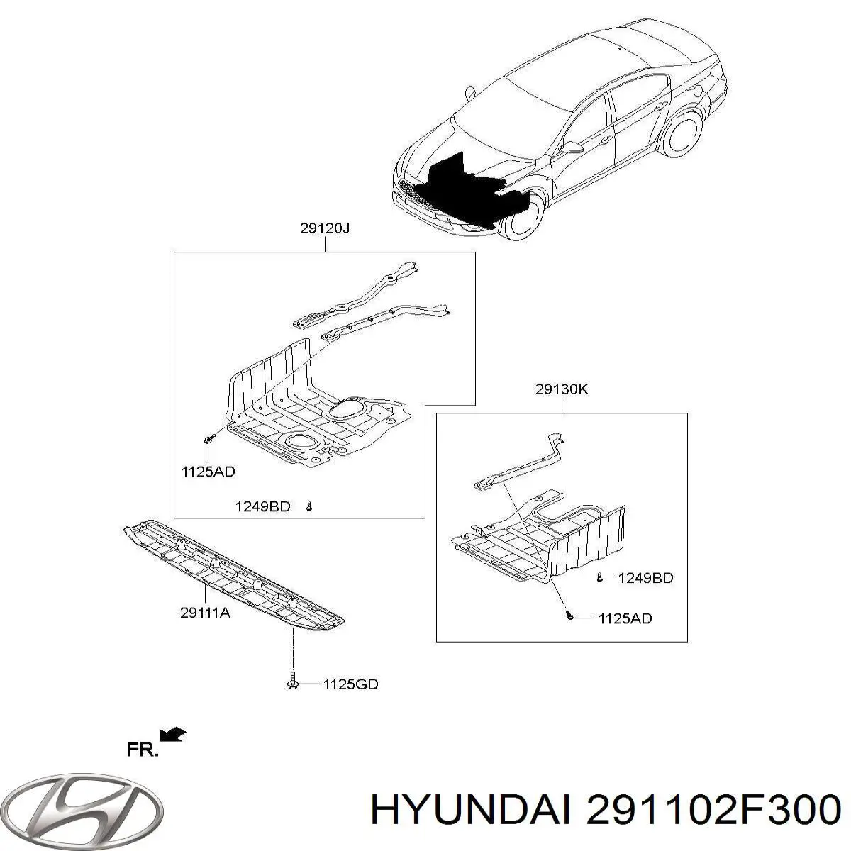 Защита моторного отсека Hyundai/Kia 291102F300 цена, от 7.68 USD