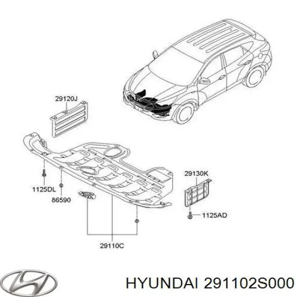 Защита двигателя, поддона (моторного отсека) на Hyundai Ix35 LM
