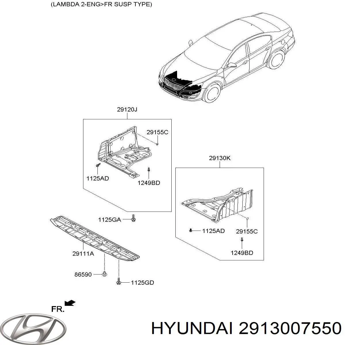 Купить 2913007550 Hyundai/Kia Защита двигателя левая
