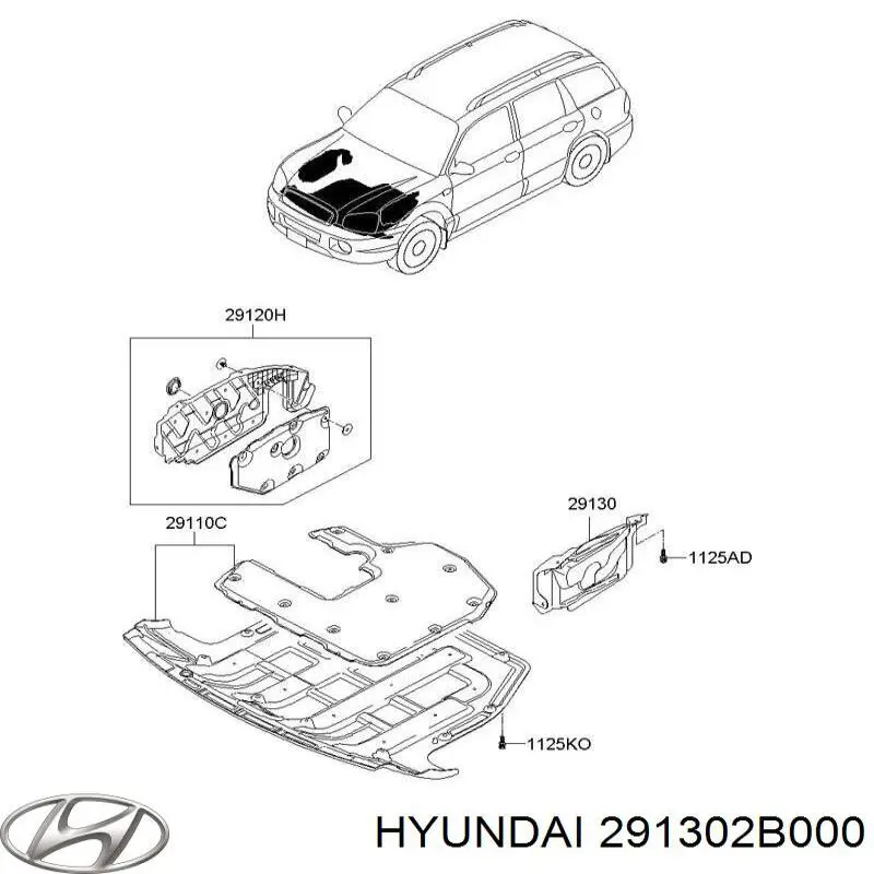 291302B000 Hyundai/Kia Защита двигателя левая