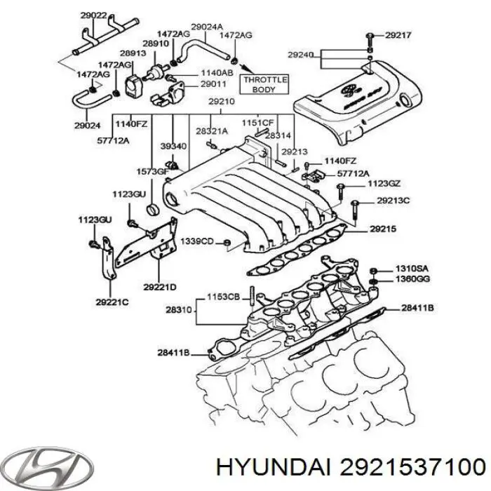 2921537100 Hyundai/Kia прокладка впускного коллектора верхняя